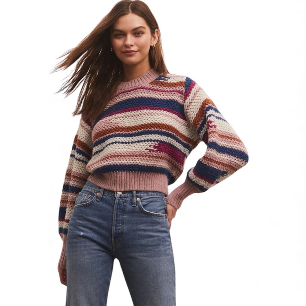 Z SUPPLY Ashville Striped Balloon Sleeve Striped Sweater Size Small